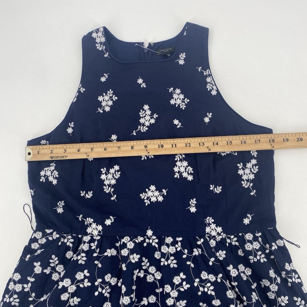 Ann Taylor Size 10P Navy Blue Floral Embroidered Midi Dress 100% Cotton Cottage - Picture 6 of 16